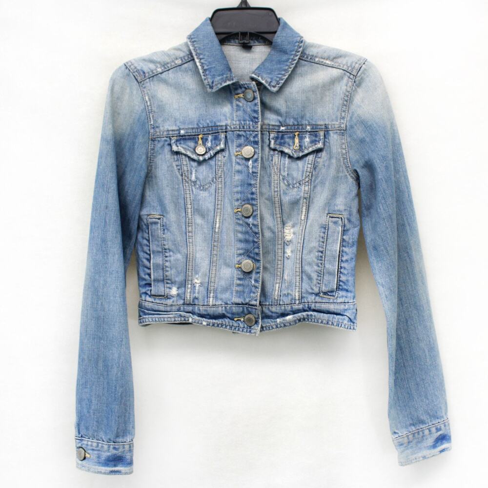 American Eagle Outfitters Vintage Y2K distressed denim cropped jacket Small
